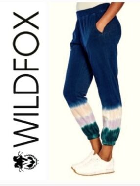 Wildfox Navy Blue Tie Dye Hadley Jogger Sweatpant Sz L NWT